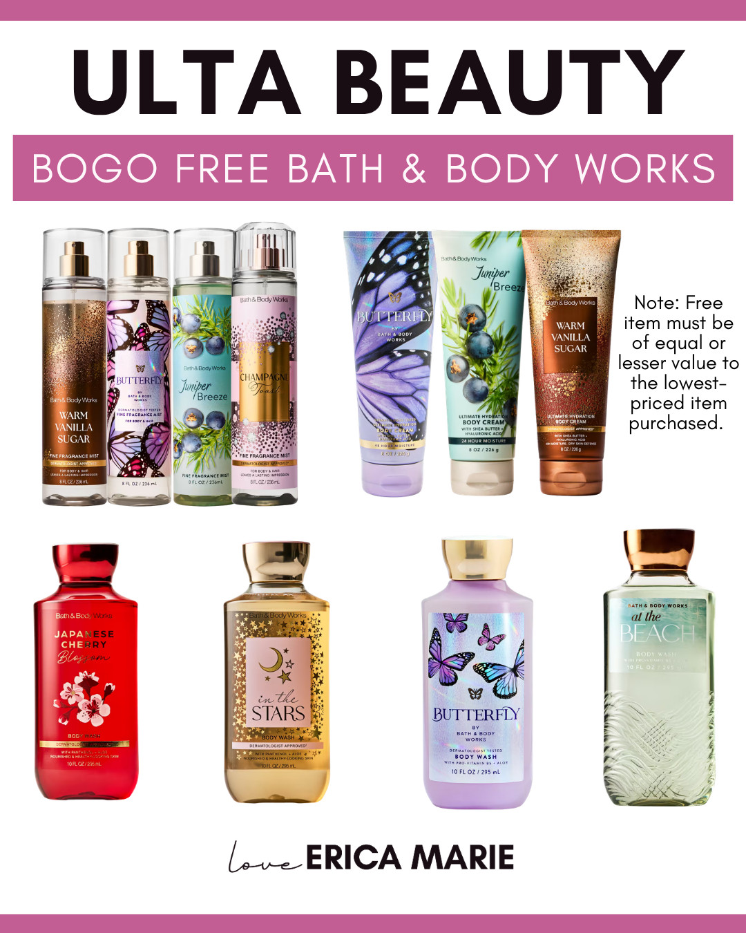BOGO Free on Bath & Body Works body creams, fragrance mists, and body washes right now at Ulta! Such an easy way to stock up on your personal favorites or stash a few  items in the gift drawer for later.

#UltaDeals #BodyCare #BeautySteals #GiftDrawer#BathAndBodyWorks #UltaBeauty #BeautyDeals #StockUpSale #GiftIdeas #SelfCareEssentials #BOGO 

 #LTKSaleAlert