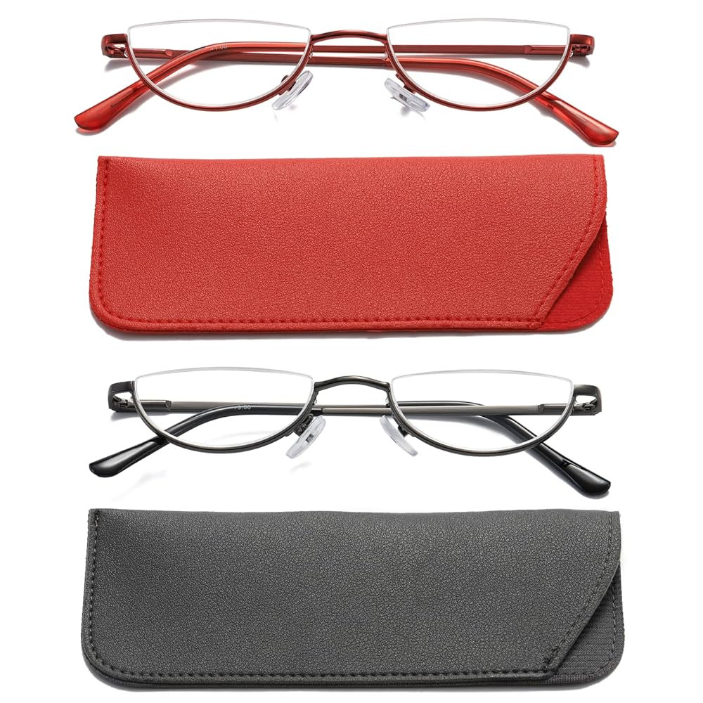 Viseng 2 Pack Vintage Alloy Half Moon Reading Glasses Women Men Slim Half Frame Lens Readers Glas... | Amazon (US)