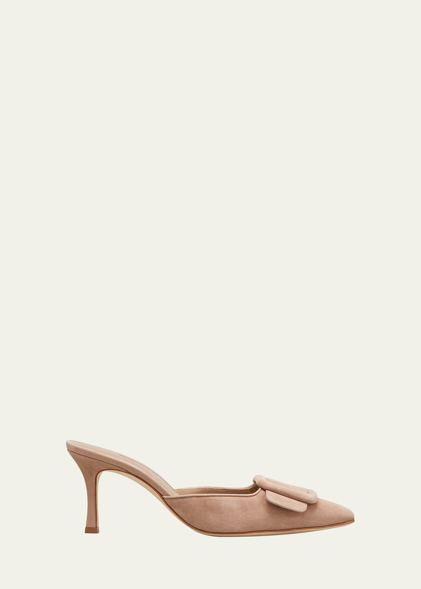 Manolo Blahnik Maysale Suede Buckle Mid-Heel 70mm Mules | Bergdorf Goodman