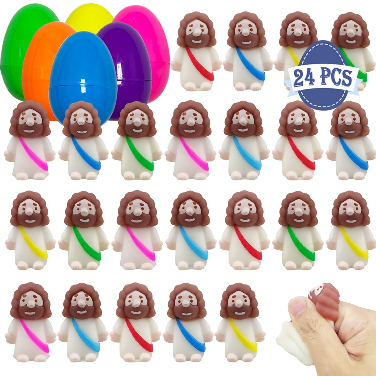 Jofan Paquete de 24 huevos de Pascua rellenos de plástico con mini Jesús Mochi Squishy Juguetes... | Amazon (US)