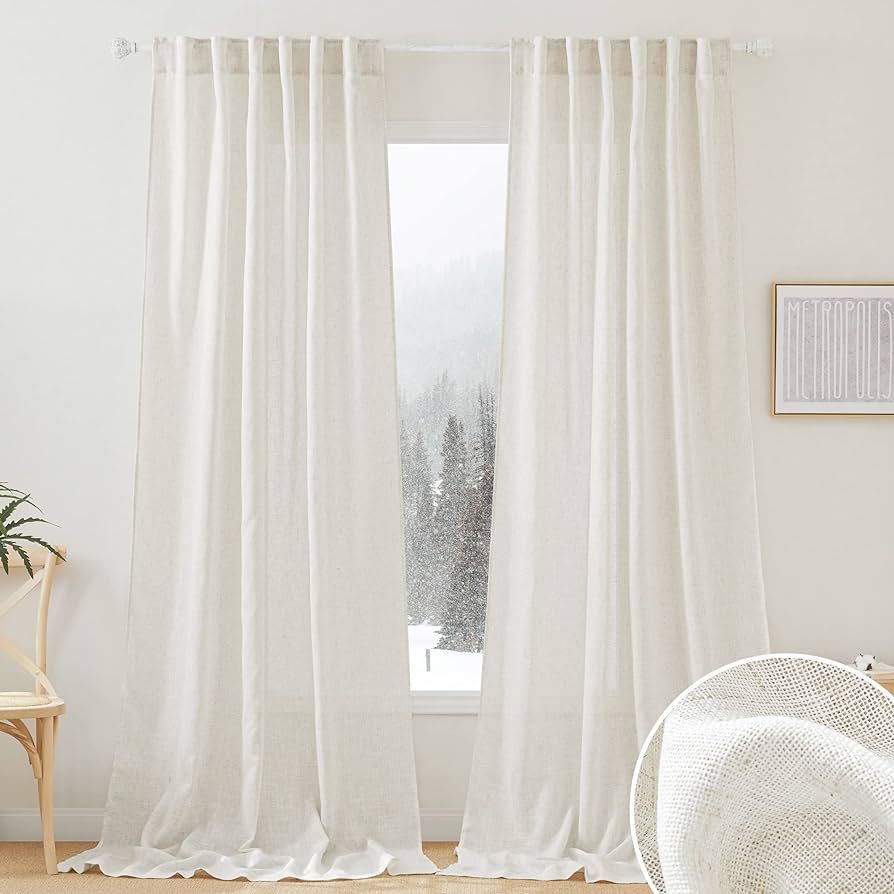 RYB HOME 108 inch Curtains - Flax Linen Blend Semi Sheer Light Glare Filtering Semi Sheer Drapes ... | Amazon (US)