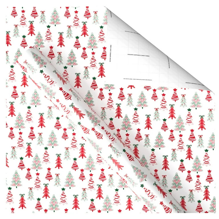Red and Green Christmas Trees Heavyweight Wrapping Paper, 120 sq ft, by Holiday Time | Walmart (US)