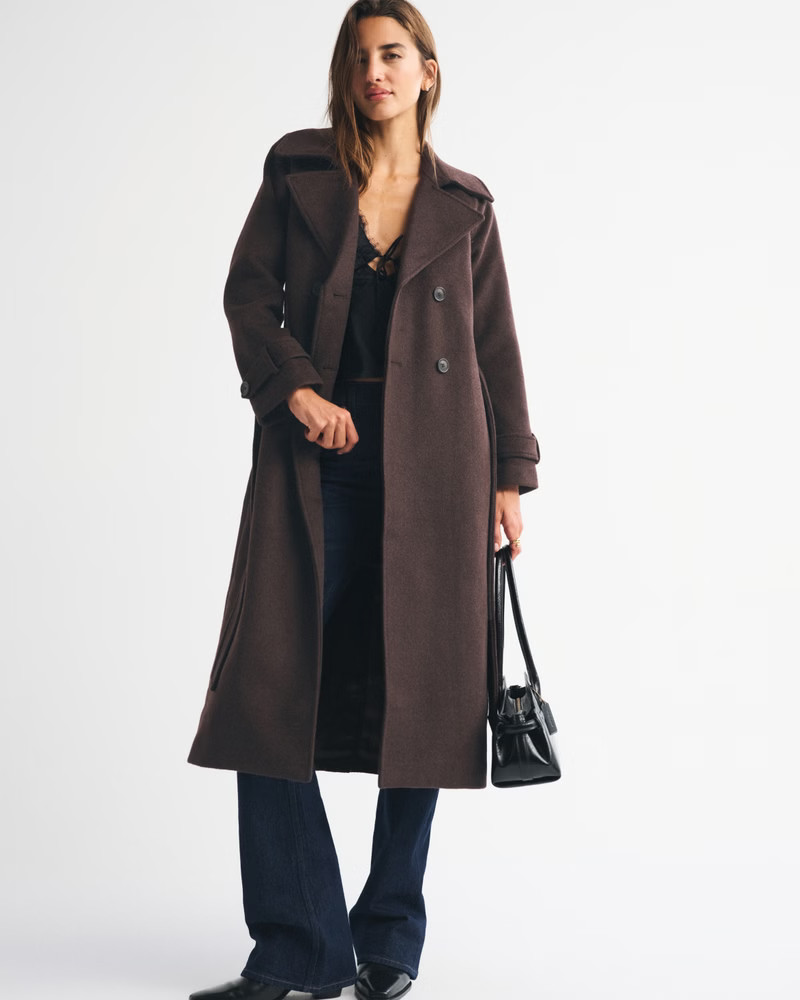 Women's A&F Carrie Wool-Blend Trench Coat | Women's Coats & Jackets | Abercrombie.com | Abercrombie & Fitch (US)