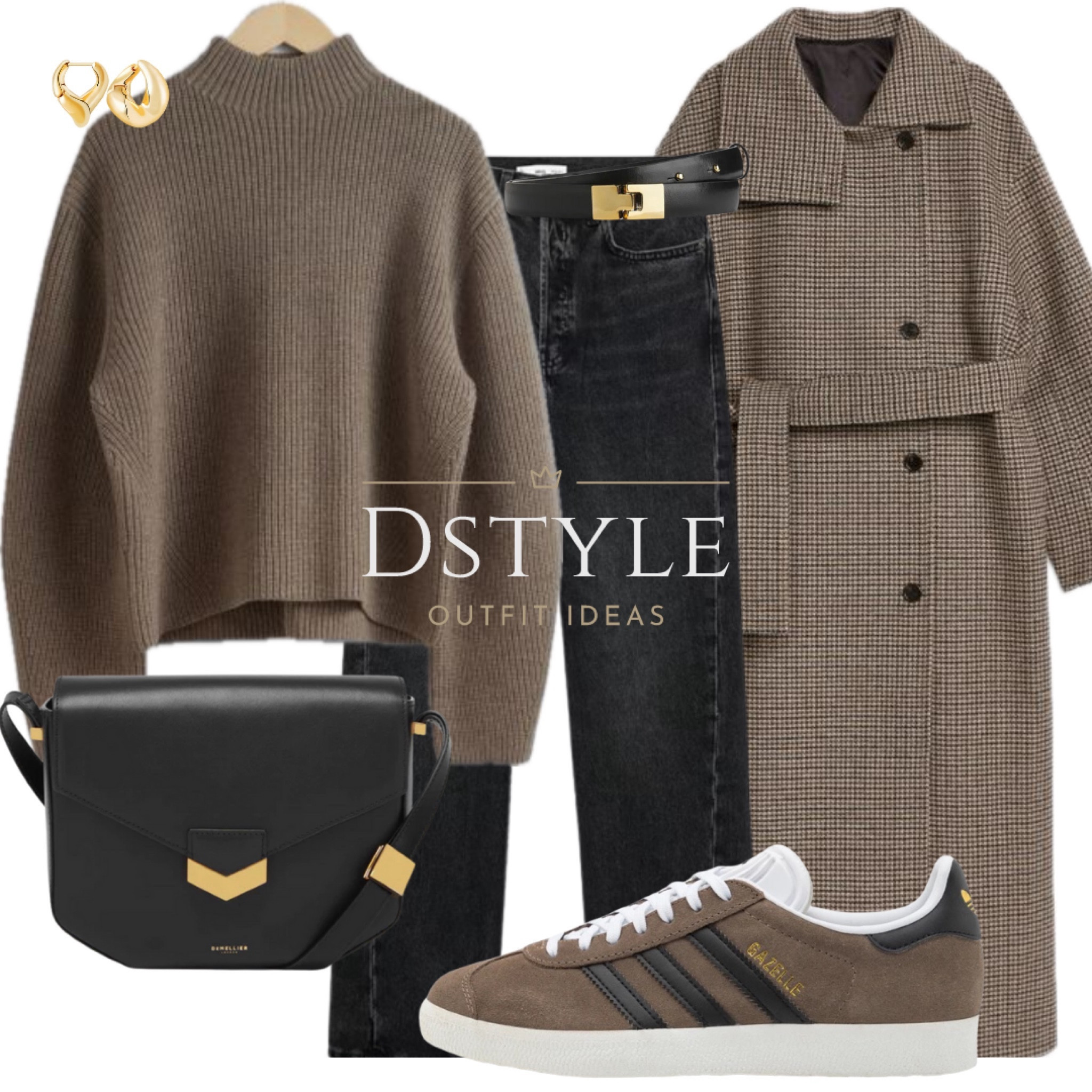Embracing the cozy warmth of a mole merino sweater paired with sleek black jeans and a timeless wool coat. Adding a sporty chic twist with Adidas Gazelle Earth Strata kicks featuring black and gold accents. Ready to strut through the season in style! #OOTD

#LTKstyletip #LTKshoecrush #LTKworkwear