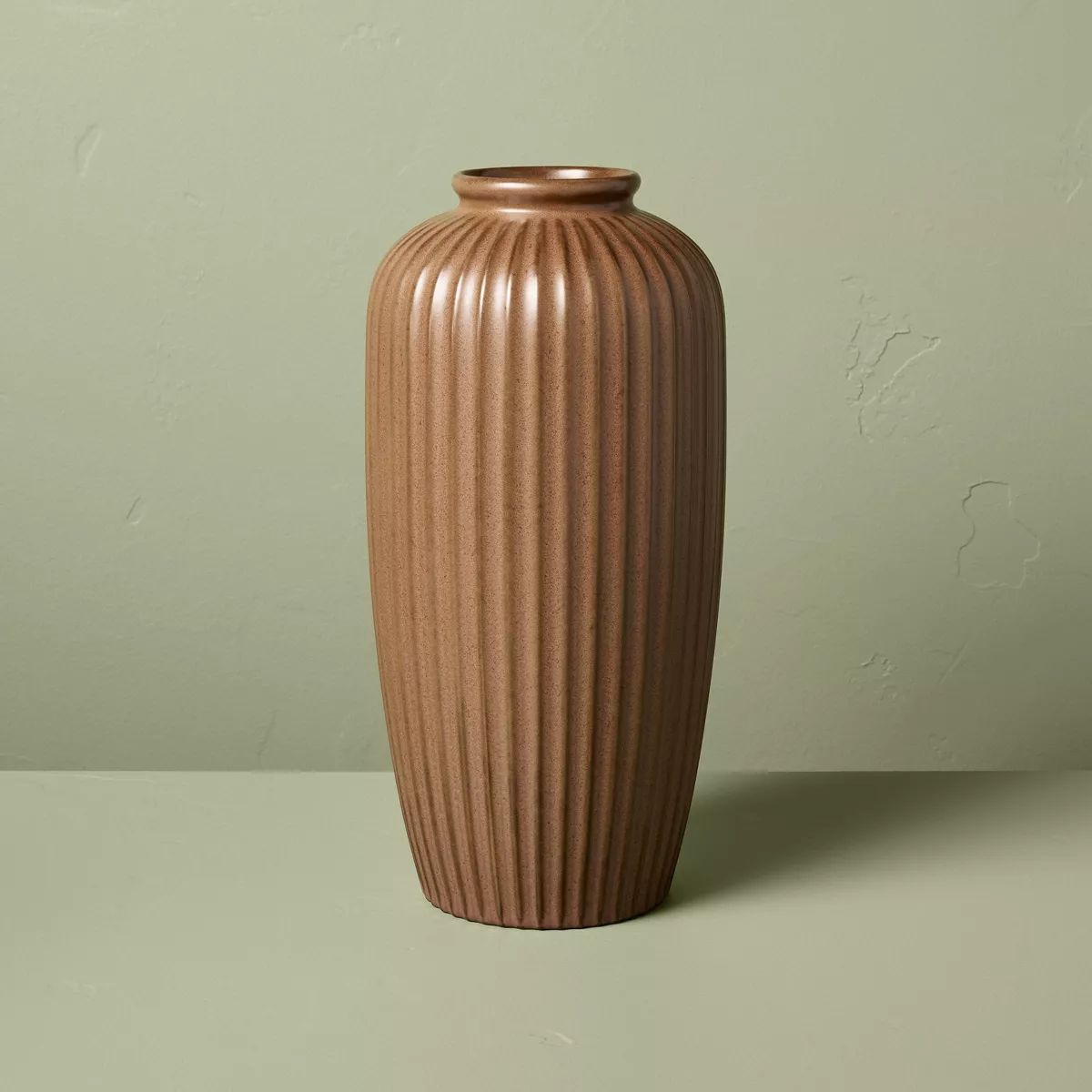 12" Fluted Stoneware Tapered Vase Vintage Brown - Hearth & Hand™ with Magnolia | Target