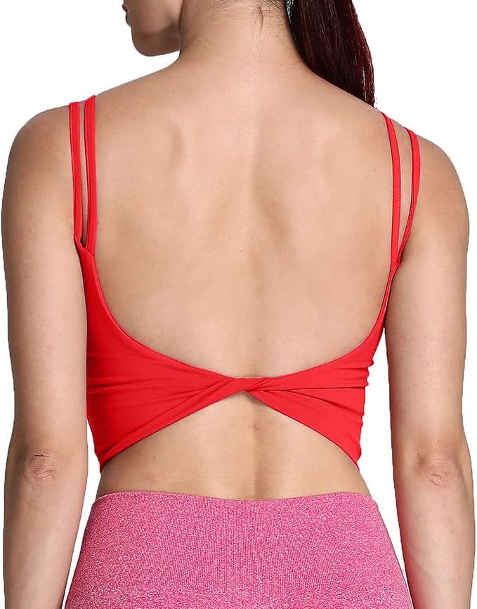 Aoxjox Women's Workout Sports Bras Fitness Padded Backless Yoga Crop Tank Top Twist Back Cami | Amazon (US)