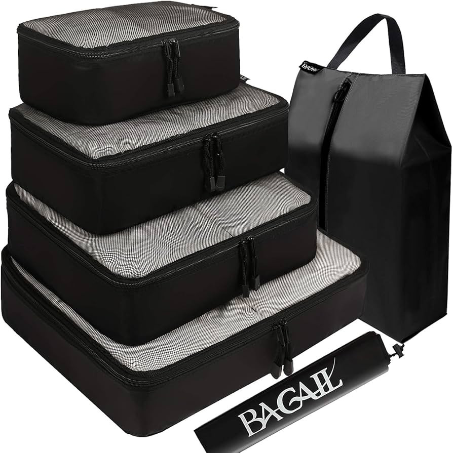 BAGAIL 6 Set Packing Cubes,Travel Luggage Packing Organizers with Laundry Bag(Black Net) | Amazon (US)