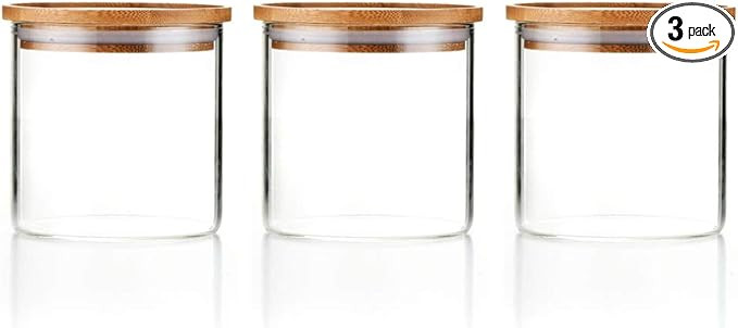 Sweejar 18 OZ Glass Food Storage Jar with Lid(set of 3),Airtight Canisters for Bathroom,Kitchen C... | Amazon (US)