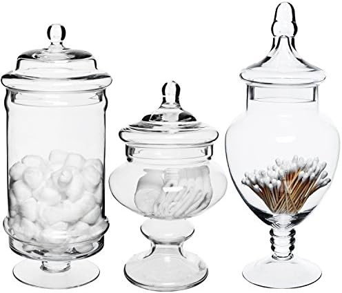 MyGift Set of 3 Deluxe Glass Apothecary Jars, Decorative Bathroom Storage Home Decor and Kitchen ... | Amazon (US)