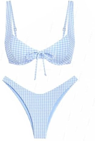 seamoly Gingham Ruched Bowknot Decor High Cut Bikini Set | Amazon (US)