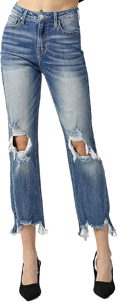 Risen Jeans - High Rise Straight Crop Jeans - RDP5002 | Amazon (US)