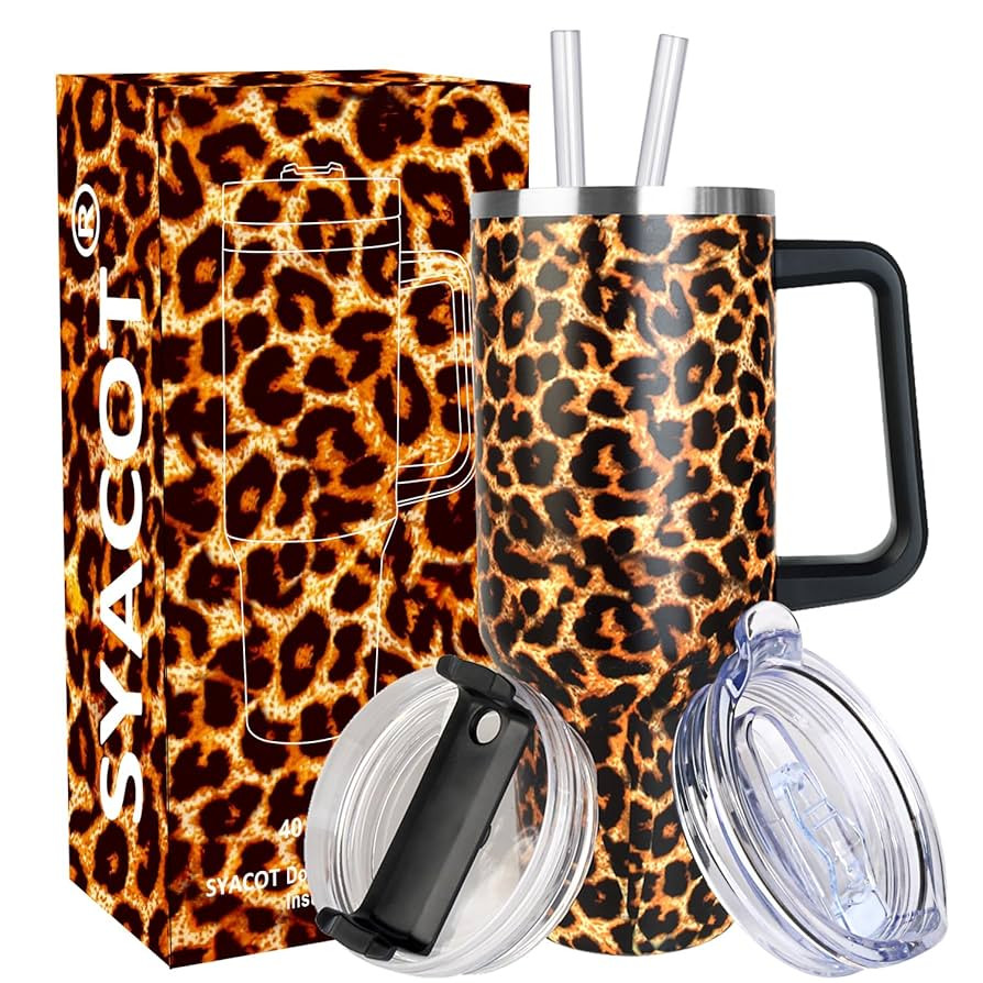 SYACOT 40 oz Tumbler with Handle and Straw Stainless Steel Insulated Tumbler Leak Proof Lid and S... | Amazon (US)