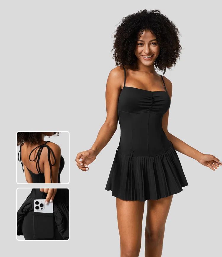 Breezeful™ Ruched Corset Backless Pleated Quick Dry Micro Mini Slip Dance Active Dress | HALARA
