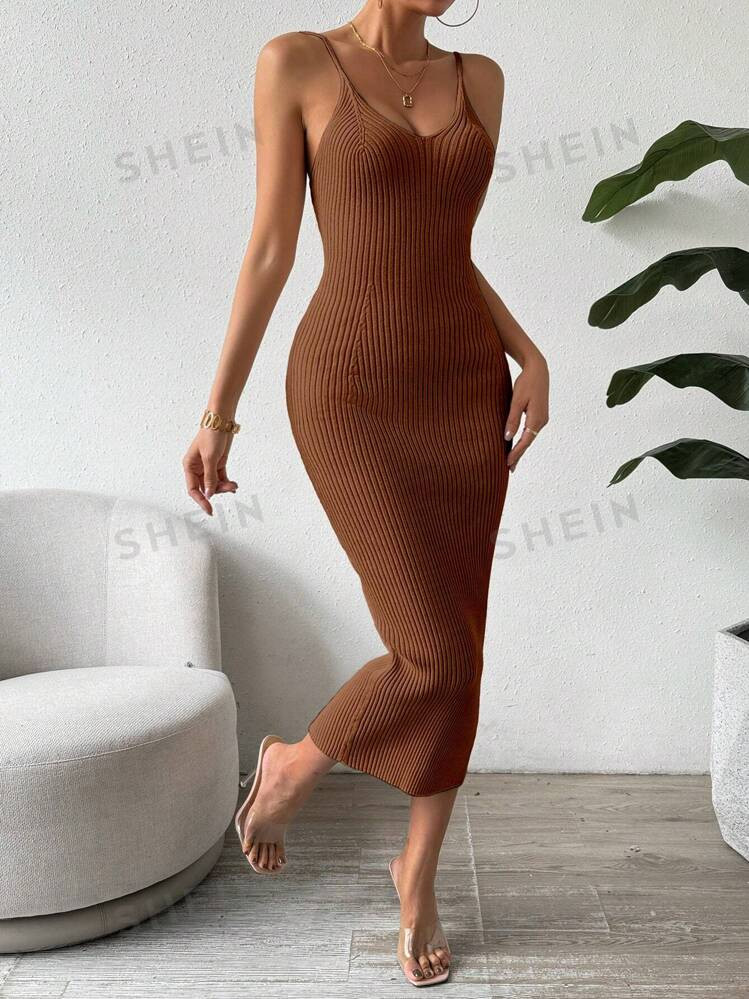 TrendsSHEIN Raffinéa Women Casual Solid Color Simple Daily Spaghetti Strap Knitted Dress | SHEIN