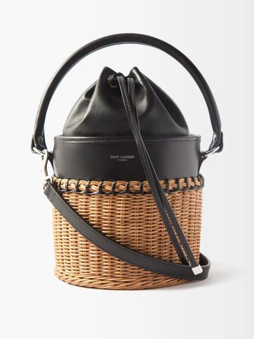 Saint Laurent - Bahia Leather And Wicker Bucket Bag - Womens - Black Tan | Matches (US)