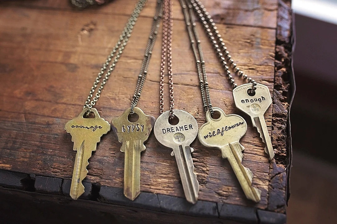 Authentic Vintage Key Necklace | Custom Hand Stamped Personalized Jewelry Unique Handmade Gift - ... | Etsy (US)