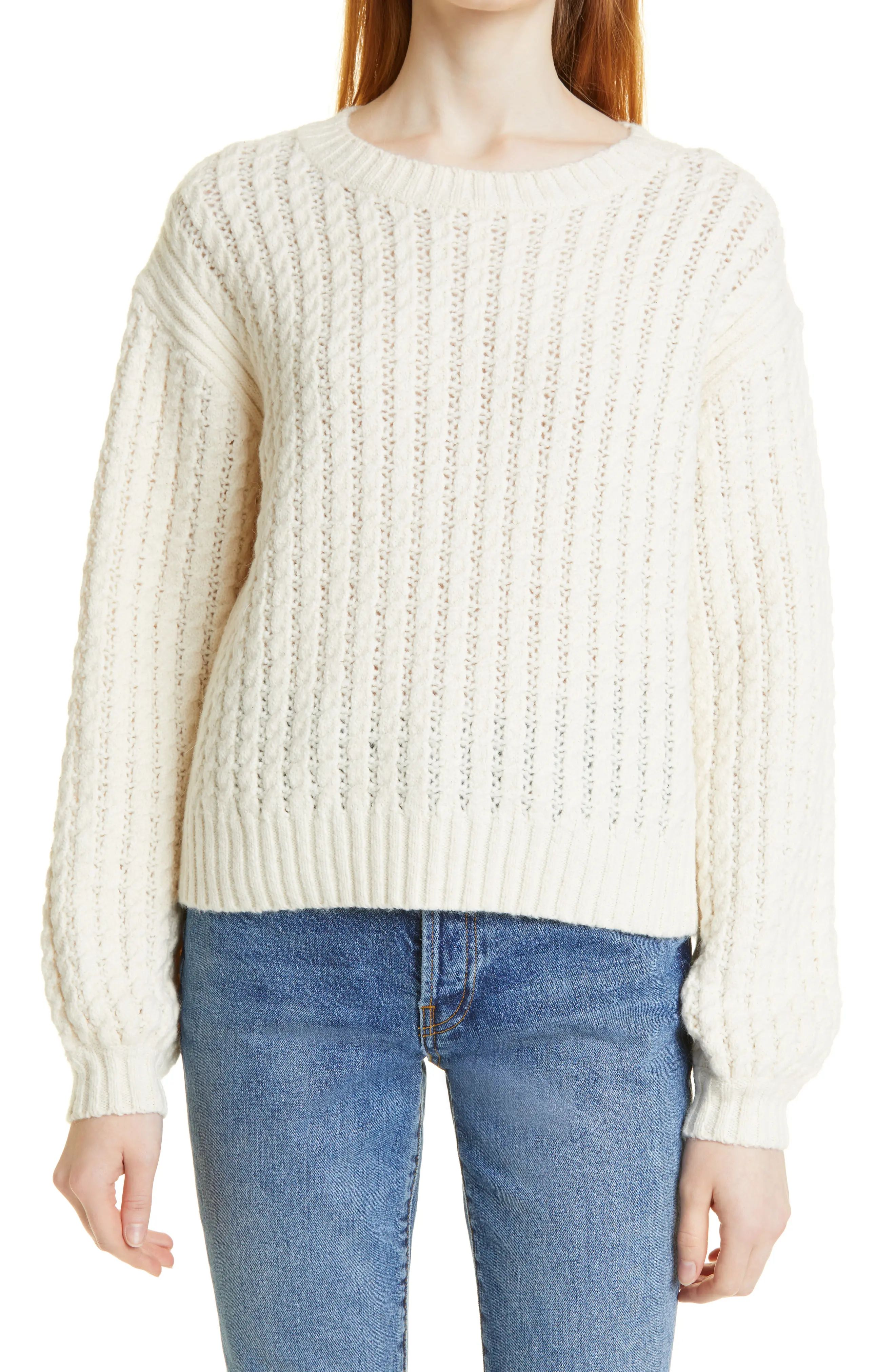 LINE Janie Cotton & Alpaca Blend Baby Cable Sweater, Size X-Small in Chalk at Nordstrom | Nordstrom