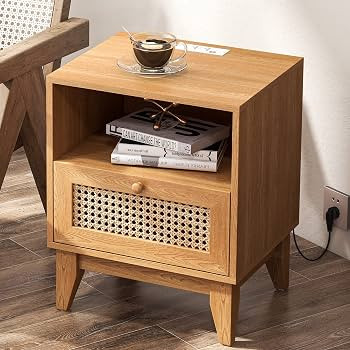 TOLEAD Nightstands Set of 2 with Charging Station, Rattan Night Stand Boho Accent End Side Table ... | Amazon (US)