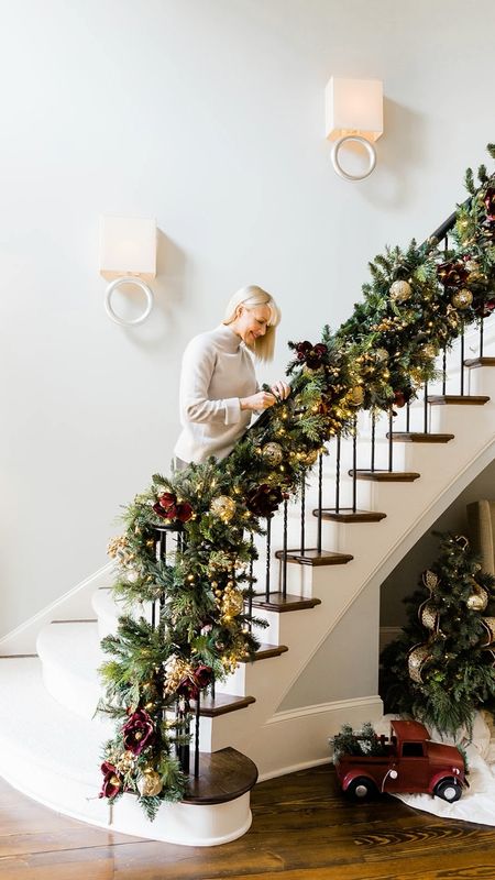 My staircase banister Christmas garland! I double up my garland for a very full look - linked my favorite banister ties and garland!


#LTKhome #LTKSeasonal #LTKHoliday