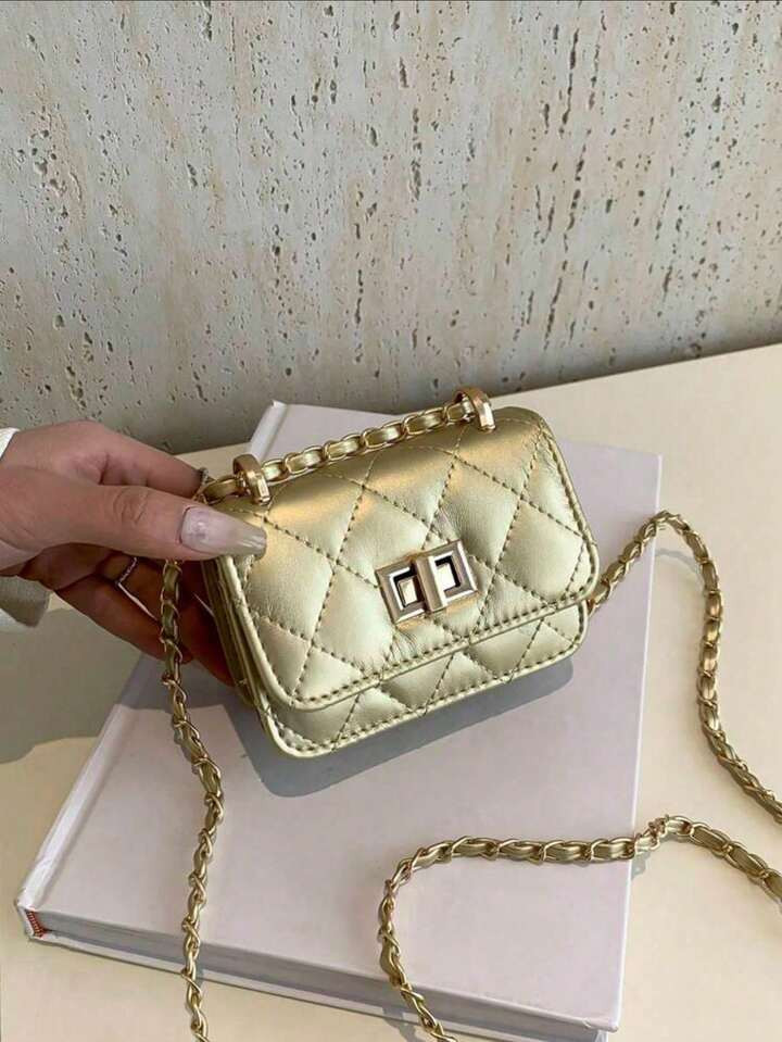 New Mini Square Bag Women Handbag Diamond Pattern Stitching Single Shoulder Bag Woven Chain Bag Flip Small Bag Lipstick Bag Cute Diagonal Cross-Body Bag Accessories Bag | SHEIN