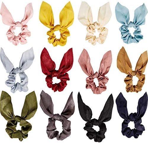 12 Pieces Hair Scrunchies Rabbit Bunny Ear Bow Bowknot Scrunchies Bobbles Elastic Hair Ties Ropes... | Amazon (US)
