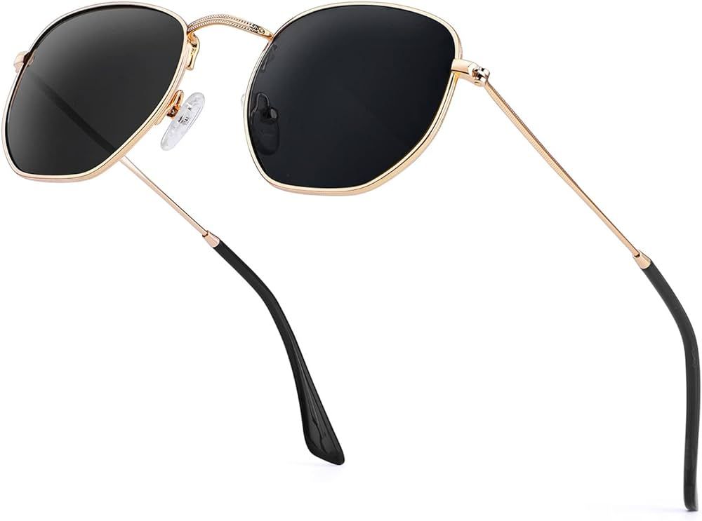 KALIYADI Sunglasses for Women and Men, Polarized Square UV Protection, Trendy Metal Frame Hexagon Sunglasses | Amazon (US)