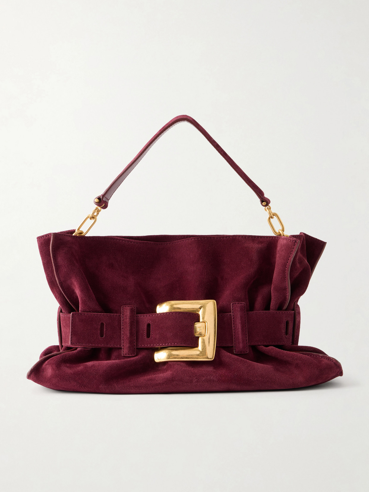 Balmain - Anthem Buckled Suede Shoulder Bag - Burgundy | NET-A-PORTER (US)