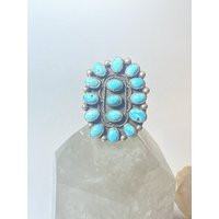 Turquoise Ring Big Long Zuni Southwest Sterling Silver Women Size 8.50 | Etsy (US)