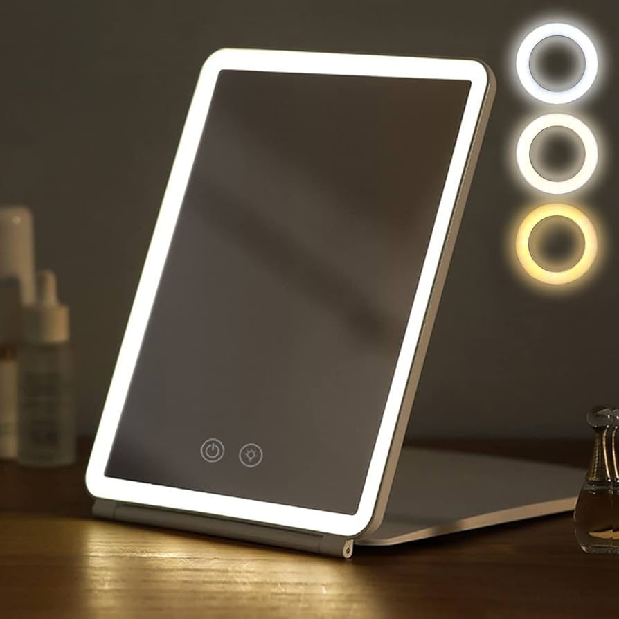 Alongen Touch Screen Makeup Mirror,Folding Travel Mirror Lighted Makeup Mirror with 80 LEDs 3 Col... | Amazon (UK)
