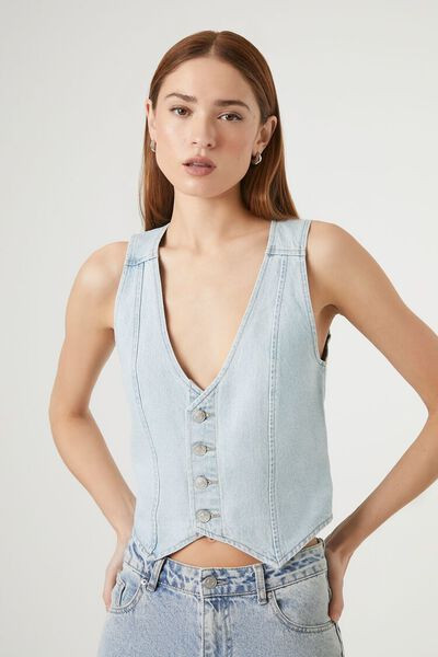 Button-Up Denim Crop Top | Forever 21