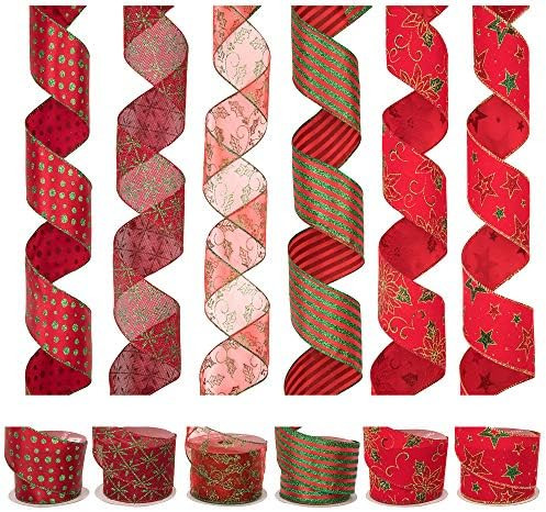iPEGTOP 36 Yards 2.5" Wired Christmas Ribbon, Assorted Mesh Sheer Sparkly Gift Wrapping Ribbon Wr... | Amazon (US)