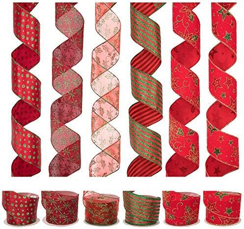 iPEGTOP 36 Yards 2.5" Wired Christmas Ribbon, Assorted Mesh Sheer Sparkly Gift Wrapping Ribbon Wr... | Amazon (US)