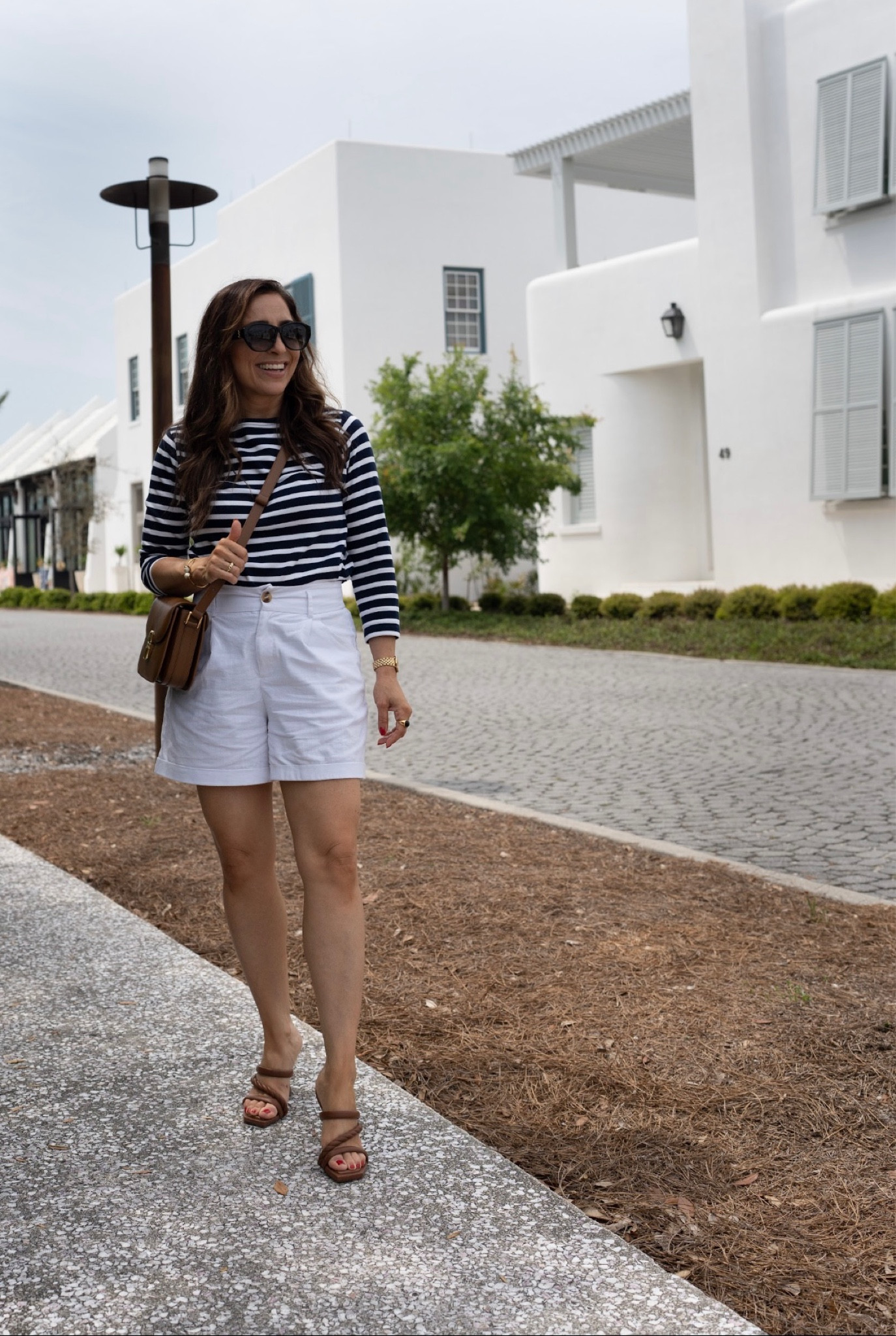 Spring summer style, outfit inspiration, vacation outfit, striped top, white linen shorts, APC leather shoulder bag 

#LTKeurope #LTKstyletip #LTKSeasonal