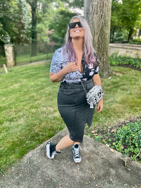 ✨SIZING•PRODUCT INFO✨
⏺ Crossover uneven waisted black jean pencil skirt - XL - TTS - Halara 
⏺ Graphic Button Down Top (linked same shirt in other non-s/o patterns) - Walmart Men’s 
⏺ Graffiti Bag 
⏺ Converse Platform Run Star Hike Hightops - Size down 1/2 
⏺ Black Oversized Sunglasses - Walmart 

👋🏼 Thanks for stopping by!

📍Find me on Instagram••YouTube••TikTok ••Pinterest ||Jen the Realfluencer|| for style, fashion, beauty and…confidence!

🛍 🛒 HAPPY SHOPPING! 🤩

#walmart #walmartfinds #walmartfind #founditatwalmart #walmart style #walmartfashion #walmartoutfit #walmartlook  #fall #falloutfit #fallfashion #fallstyle #falloutfitidea #falloutfitinspo #autumn #autumnstyle #autumnfashion #autumnoutfit  #converse #shoes #sneakers #hightops #high #tops #hitops #converseshoes #conversesneakers #conversehightops #chucks #chuck #converseoutfit #converseoutfitidea #outfit #inspo #converseinspo #conversestyle #stylingconverse #sneakerstyle #sneakerfashion #sneakeroutfit #sneakerinspo #ltkshoes #conversefashion #sneakersfashion #street #style #high #street #streetstyle #highstreet  #sneakersfashion #sneakerfashion #sneakersoutfit #tennis #shoes #tennisshoes #sneakerslook #sneakeroutfit #sneakerlook #sneakerslook #sneakersstyle #sneakerstyle #sneaker #sneakers #outfit #inspo #sneakersinspo #sneakerinspo #sneakerinspiration #sneakersinspiration #edgy #style #fashion #edgystyle #edgyfashion #edgylook #edgyoutfit #edgyoutfitinspo #edgyoutfitinspiration #edgystylelook  #skirt #skirtoutfit #skirtoutfitinspo #skirtoutfitinspiration #skirtlook #skirtstyle #skirtfashion #skirtworkwear #skirtprofessional #skirtoffice #black #blacklook #blackoutfit #outfitwithblack #lookswithblack #blackoutfitinspo #blackoutfitinspiration #looksfeaturingblack 
#under10 #under20 #under30 #under40 #under50 #under60 #under75 #under100
#affordable #budget #inexpensive #size14 #size16 #size12 #medium #large #extralarge #xl #curvy #midsize #blogger #vlogger
budget fashion, affordable fashion, budget style, affordable style, curvy style, curvy fashion, midsize style, midsize fashion


#retro #vintage #vibe


#LTKunder50 #LTKstyletip #LTKcurves