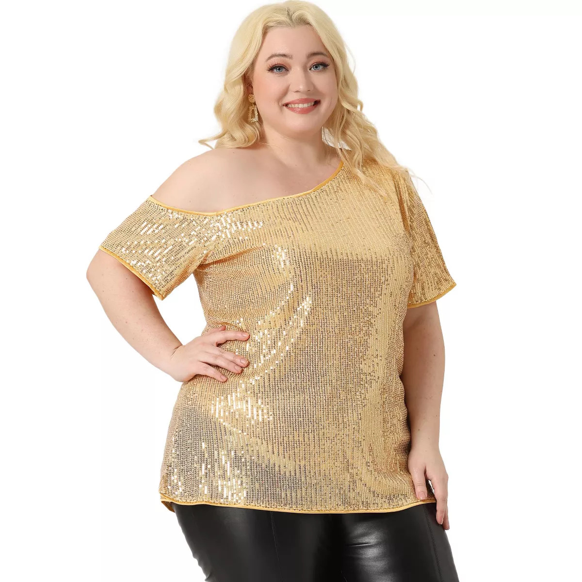 Agnes Orinda Women's Plus Size Halloween Sequin Sparkly One Shoulder Short Sleeve Party Blouses | Target
