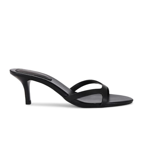 QIV Black Kitten Heels for Women Single Strap Low Heel Open Toe Mule Shoes Non Slip Sandals Size 7.5 | Amazon (US)