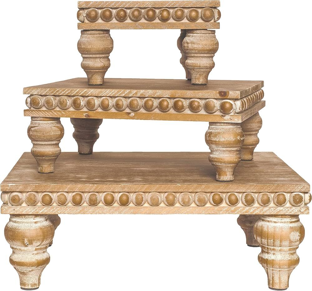 Decorative Tray Set of 3 Wooden Tiered Tray Stand Display Risers - Tiered Tray Decor for Tabletop... | Amazon (US)