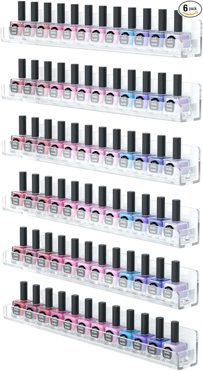 FEMELI Nail Polish Wall Rack 6 Shelves,Clear Acrylic Nail Polish Holder Organizer for 66-90 Bottl... | Amazon (US)