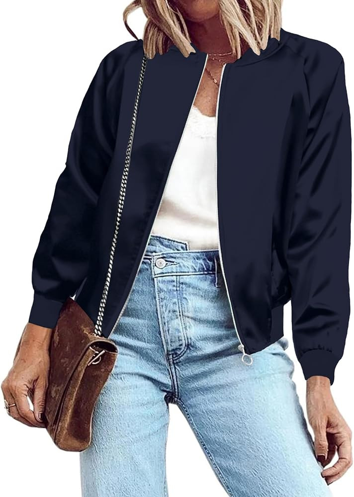 Zeagoo Women's Bomber Jacket Lightweight Zip Up Jacket Casual Striped Jacket Coat Outerwear Windb... | Amazon (US)