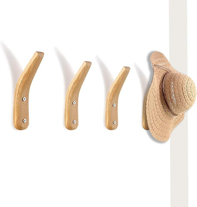 Boao 4 Pieces Wood Hooks for Towels Wall-Mounted Natural Wood Wall Hanger Unique V Shape Wall Mou... | Amazon (US)