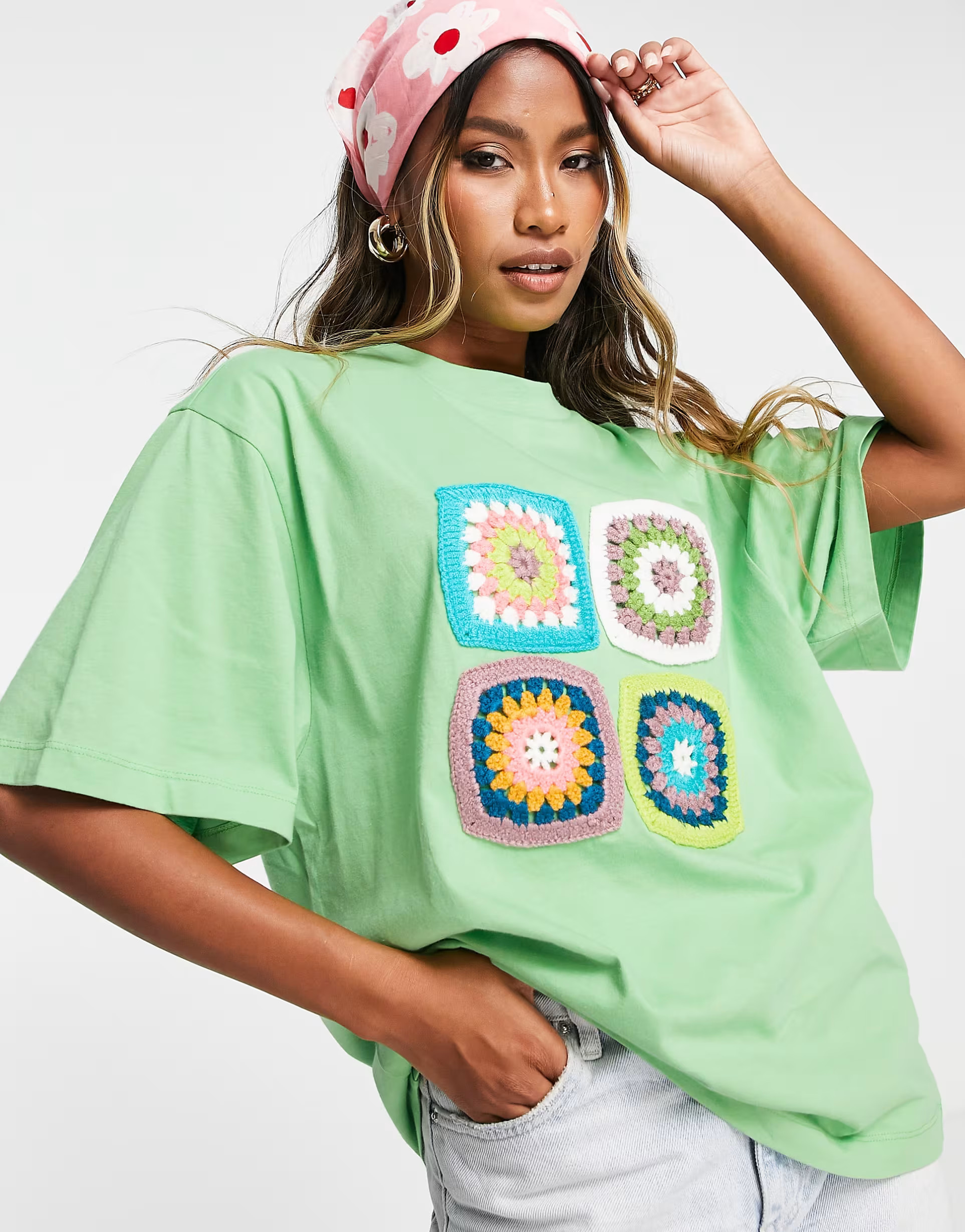 Topshop oversized crochet tee in green | ASOS (Global)