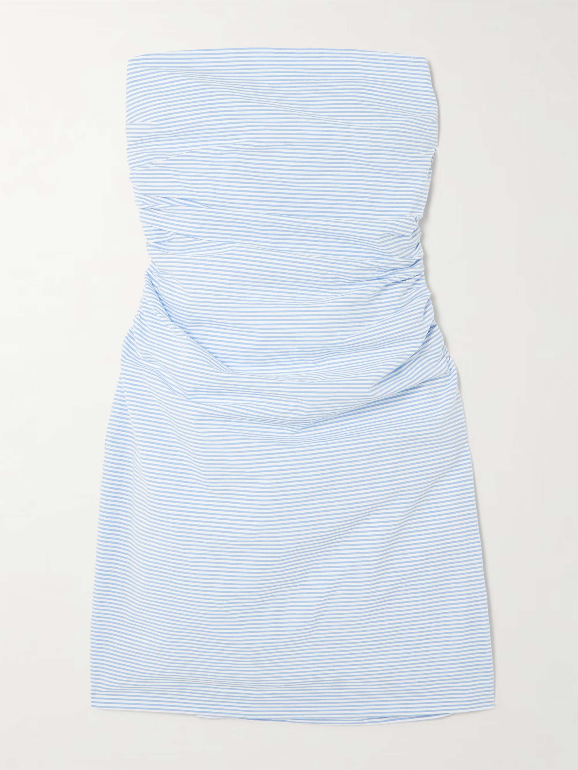 Vera strapless ruched striped cotton-seersucker mini dress | NET-A-PORTER (US)