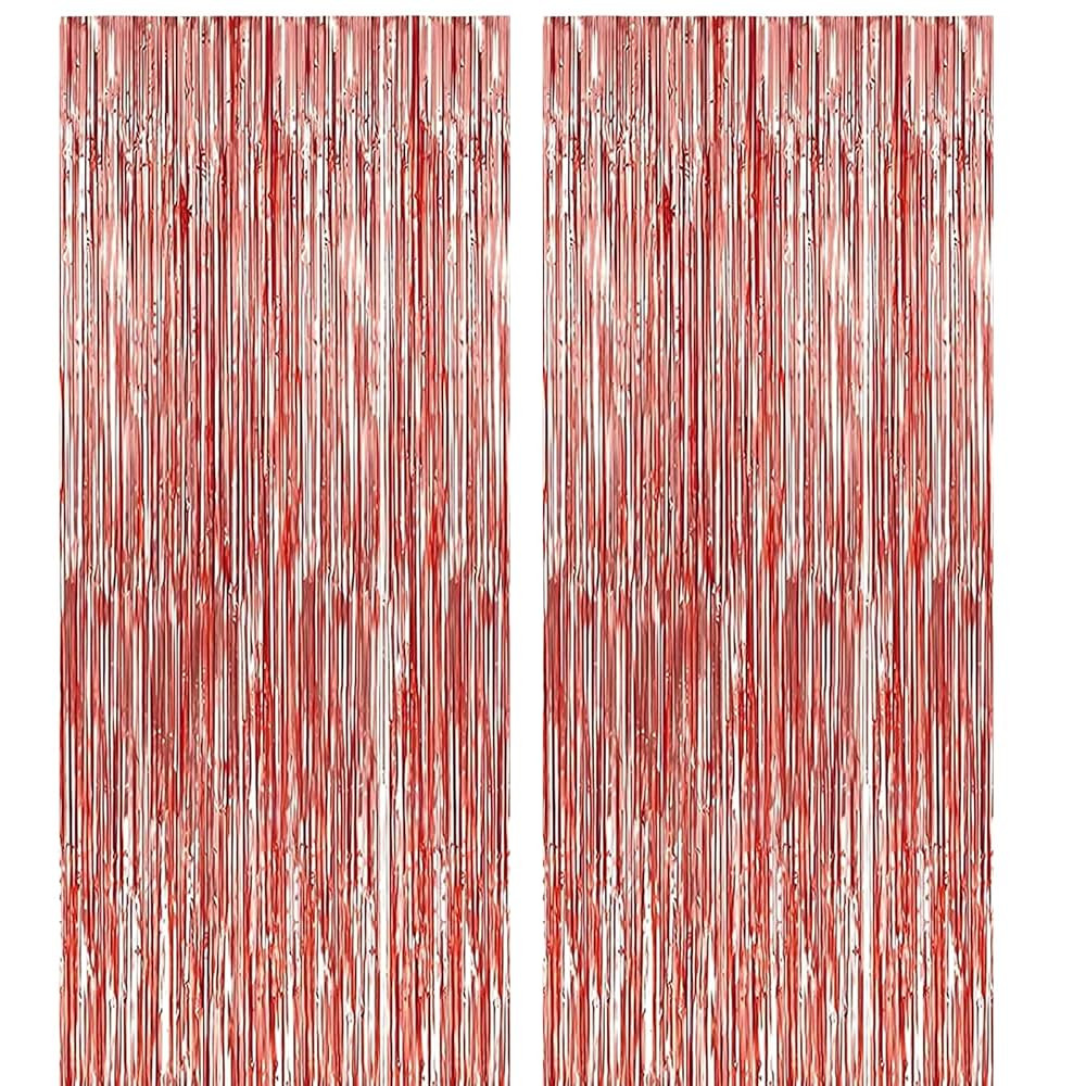 2 Pack 3.2 ft x 9.8 ft Rose Gold Tinsel Curtain Party Backdrop Decorations, Metallic Foil Fringe ... | Amazon (US)