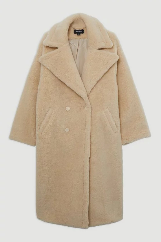 Faux Fur Teddy Longline Coat | Karen Millen US