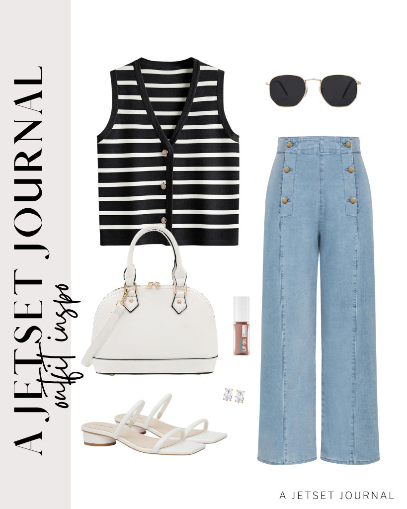Belle Poque’s wide-leg jeans pair perfectly with this button-down sweater vest. Slip into these open-toe sandals from Modatope and style the fit with this dome satchel from FashionPuzzle.

#LTKSeasonal #LTKSaleAlert #LTKTravel 

 