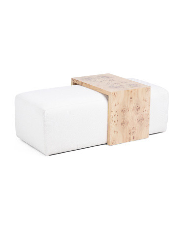 53x27x20 Burled Wood Table And Upholstered Ottoman | TJ Maxx