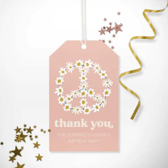 Daisy Favor Tags - Printable Boho Daisies Peace Symbol Birthday Party Favour Gift Tags - Personal... | Etsy (US)