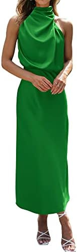 BTFBM Cocktail Dresses for Women Summer Satin Silk Sleeveless Mock Neck Maxi Wedding Guest Dress ... | Amazon (US)