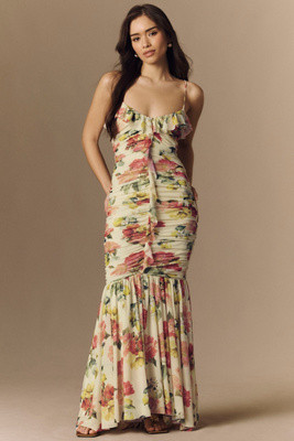 BHLDN Floral Mesh Stretch Maxi Dress | Anthropologie (US)