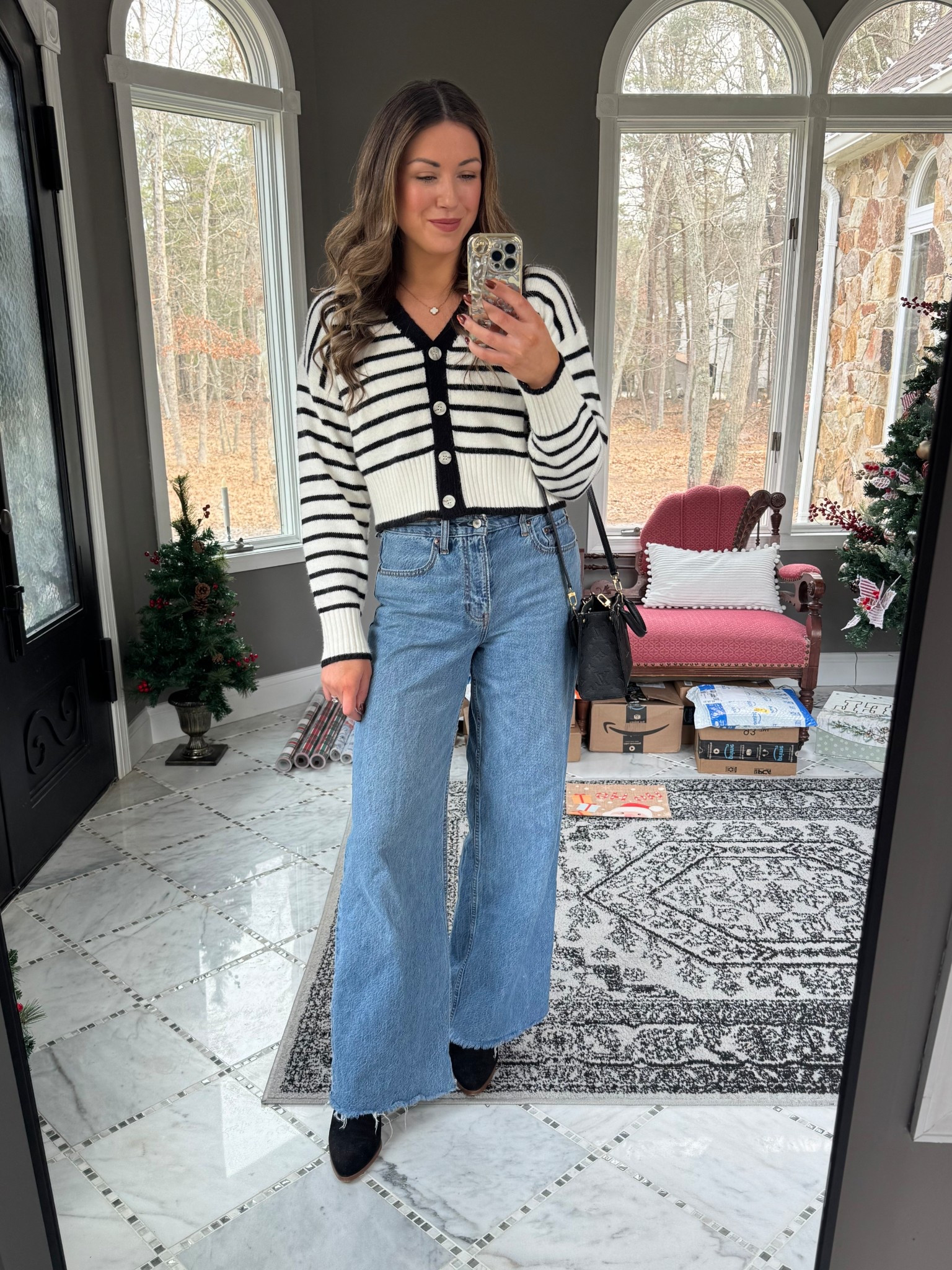Whole outfit on sale! 

Striped sweater, cropped sweater, holiday outfit, casual outfit, mom outfit, outfit idea, December outfit, sweater and jeans outfit, wide leg jeans, high waisted jeans, cute mom outfit, cropped cardigan 

#LTKSaleAlert #LTKootd #LTKHoliday